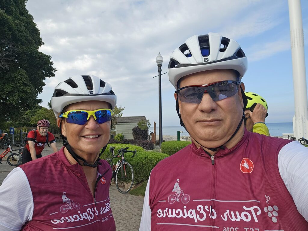 alain and a rider on a break from riding