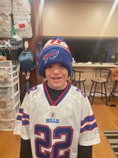 emerson wearing a buffalo bills toque and jersey