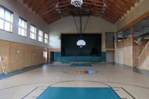 Interior view of The Barn and gym floor